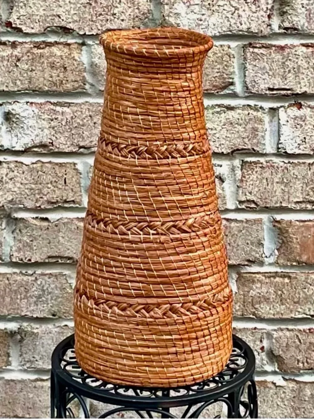 Cherokee Native American North Carolina Handwoven Pine Needle Primitive Basket